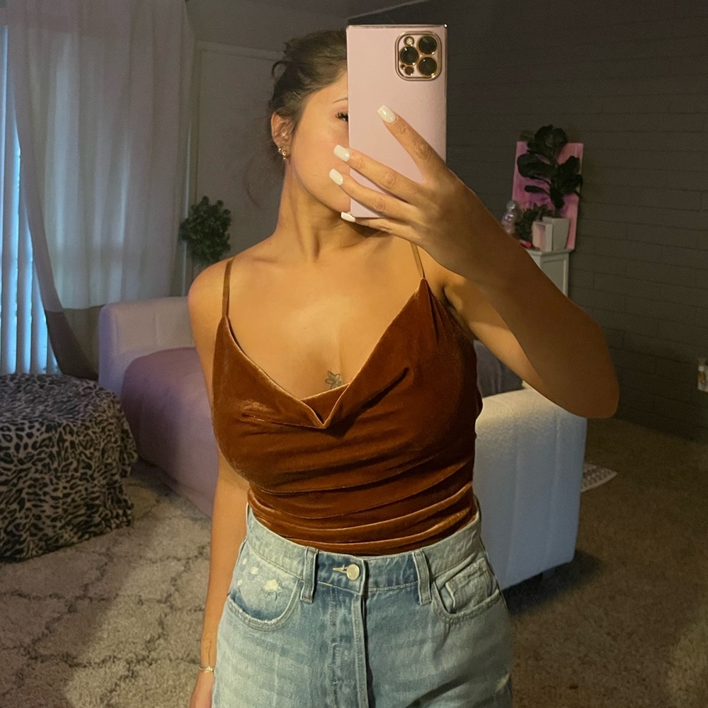 Brown open back sexy velvet bodysuit